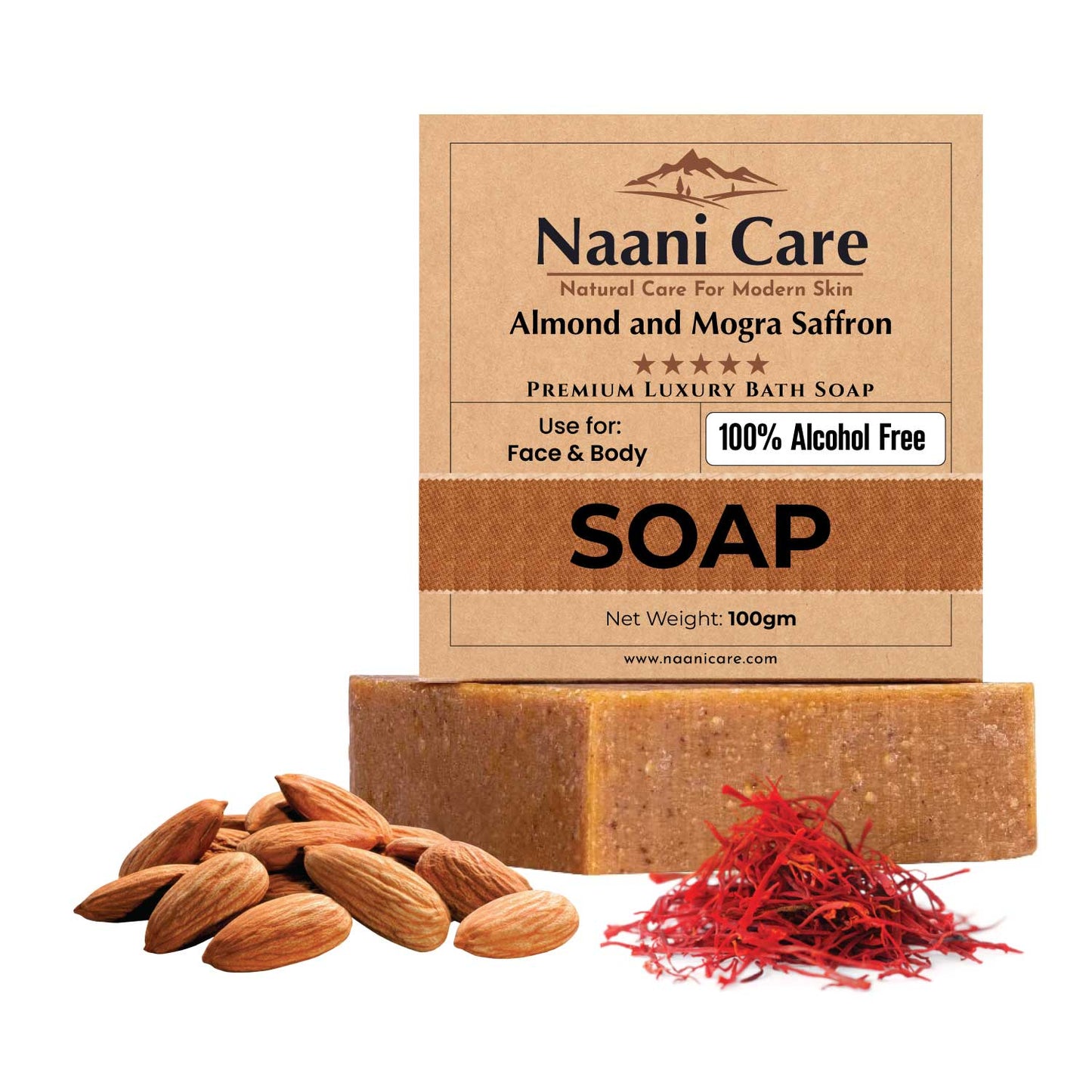 Naani Care Almond & Saffron Bath Soap | 100% Alcohol-Free | Anti-Aging, TAN Removal