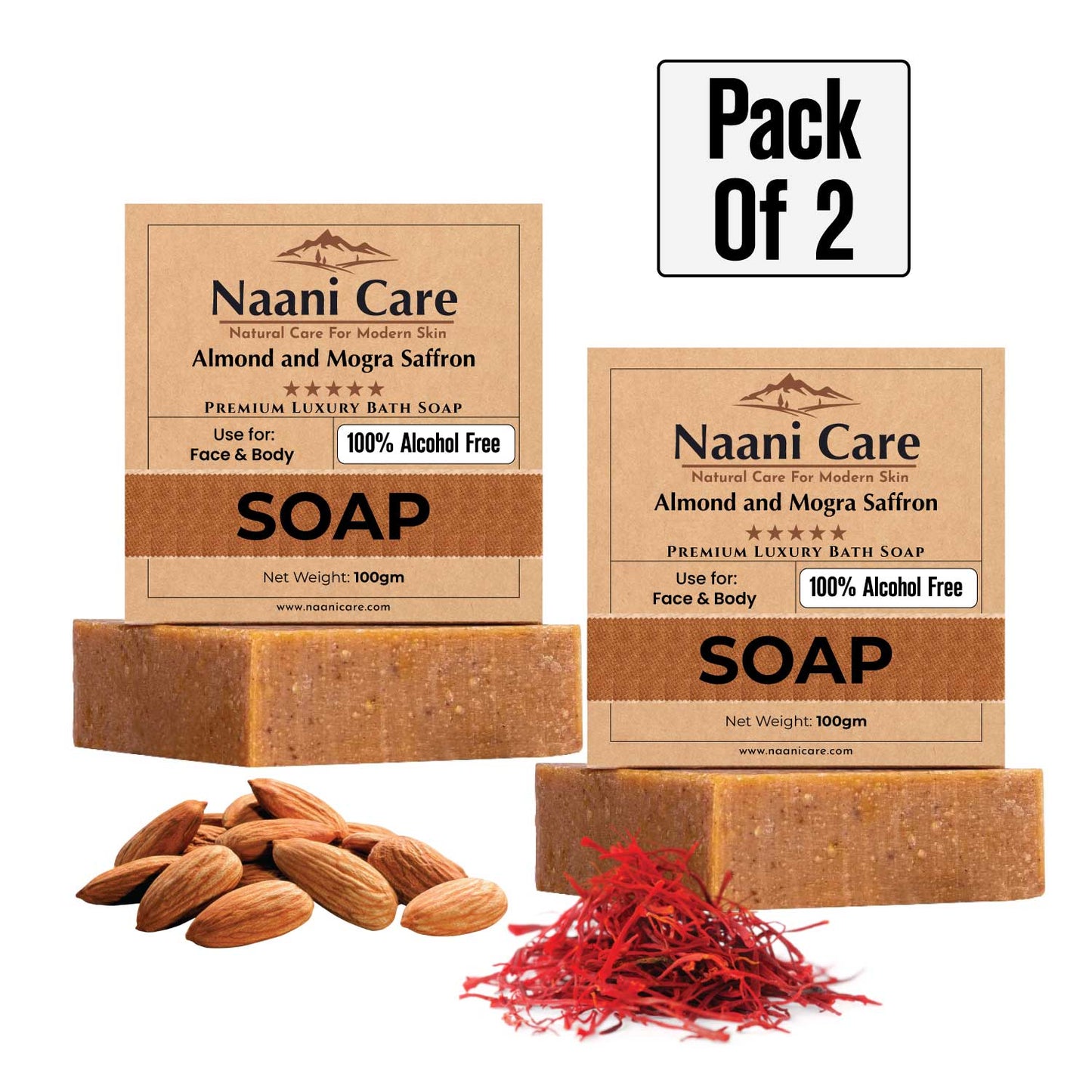 Naani Care Almond & Saffron Bath Soap | 100% Alcohol-Free | Anti-Aging, TAN Removal