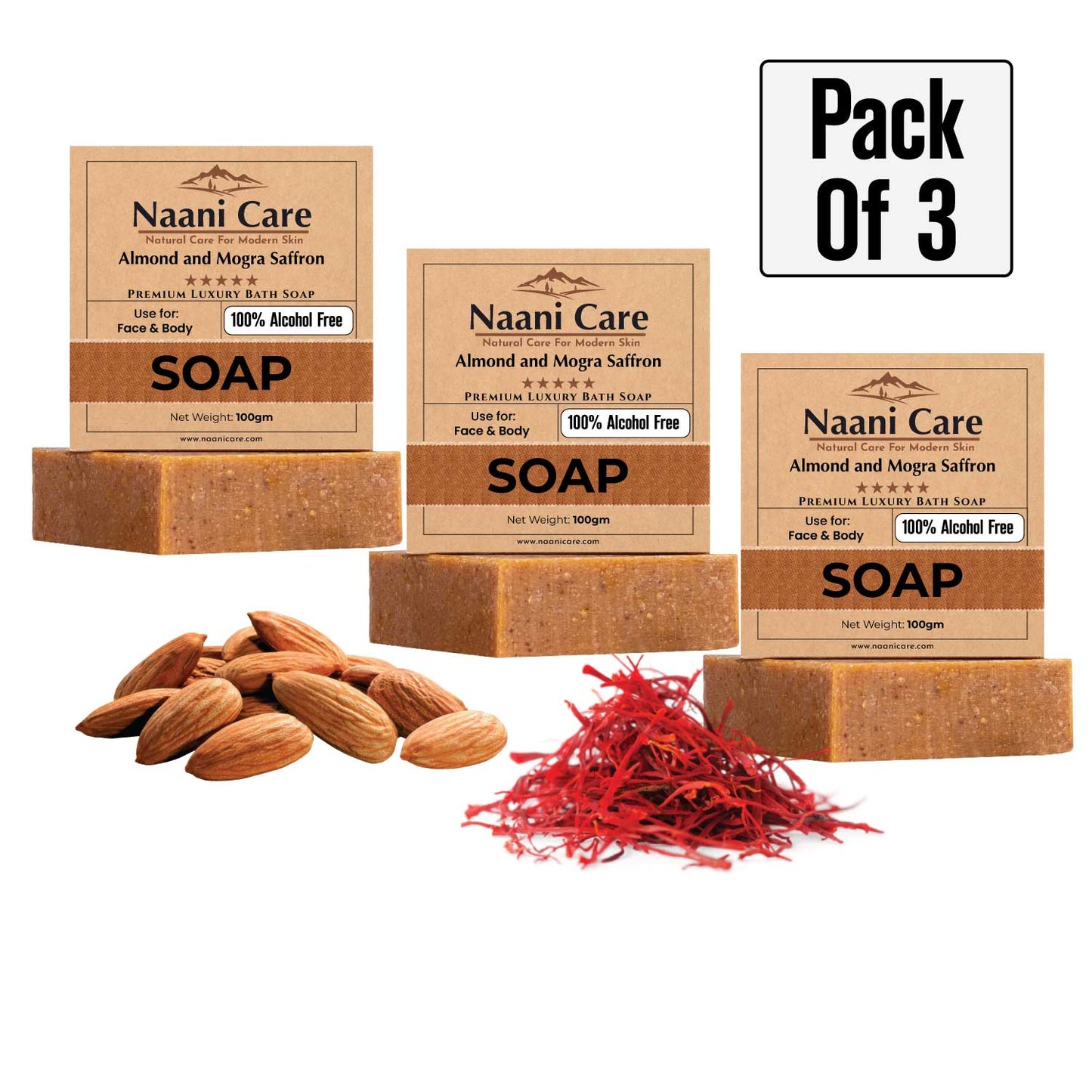 Naani Care Almond & Saffron Bath Soap | 100% Alcohol-Free | Anti-Aging, TAN Removal