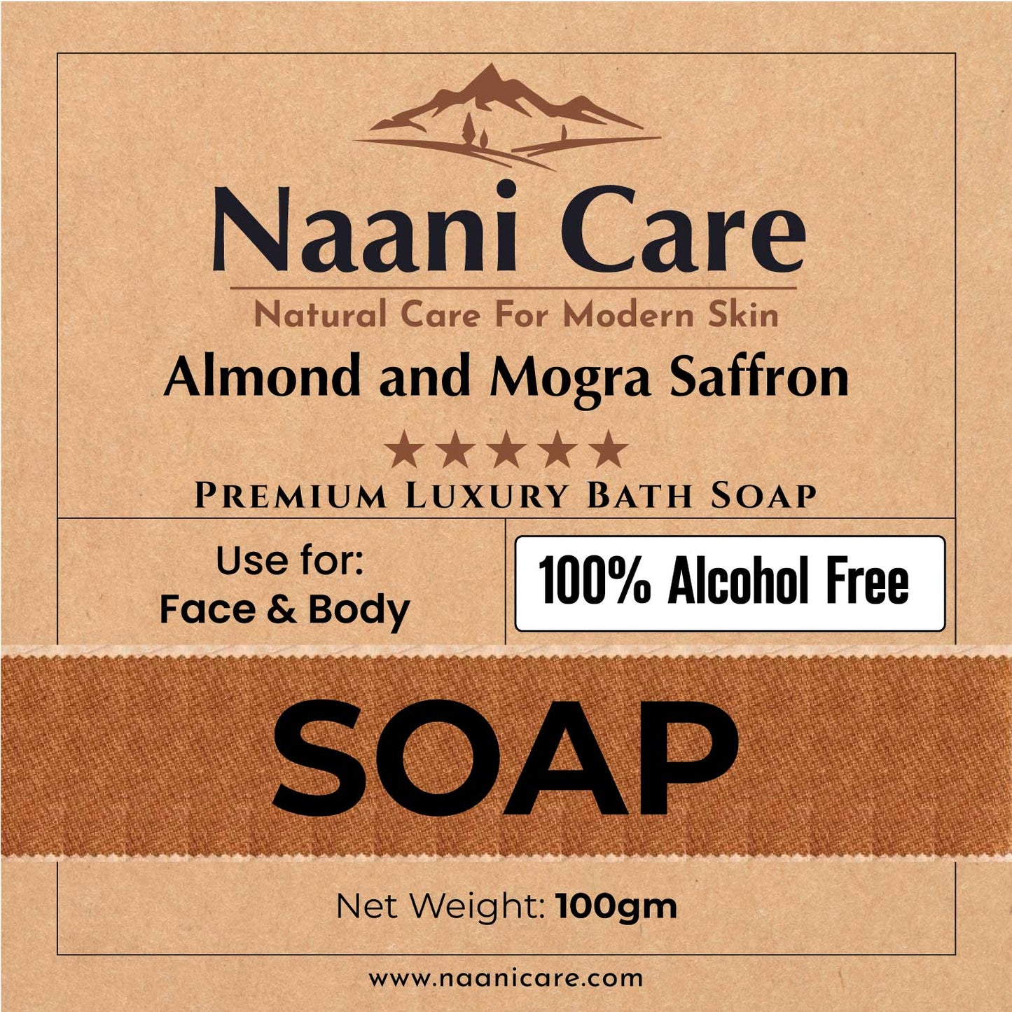 Naani Care Almond & Saffron Bath Soap | 100% Alcohol-Free | Anti-Aging, TAN Removal